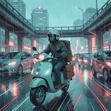 骑着摩托去上班